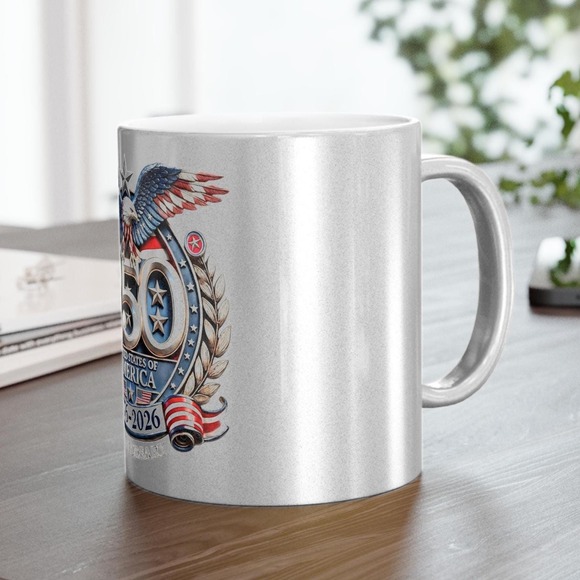 250th Semiquincentennial Anniversary USofA 1776 - 2026 Metallic Silver Mug 11oz - Picture 5 of 7